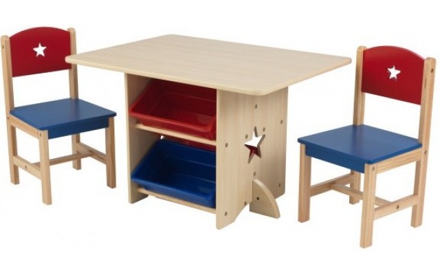 Стол детский деревянный KidKraft Star Table & Chair Set с двумя стульями и ящиками, синий с красным (26912)