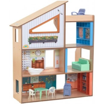 Ляльковий будиночок дерев'яний KidKraft Hazel City Life Mansion 2 поверхи, меблі, двір на даху (65990)