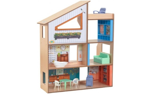 Кукольный домик деревянный KidKraft Hazel City Life Mansion 2 этажа, мебель, дворик на крыше (65990)