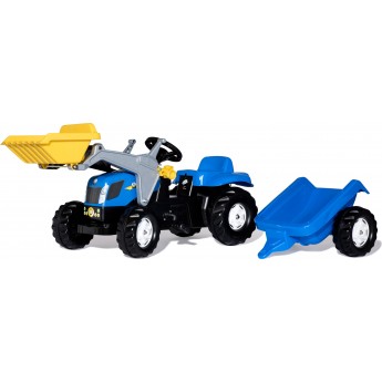 Дитячий трактор на педалях Rolly Toys rollyKid New Holland з причепом та навантажувачем (023929)
