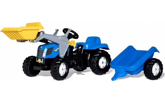 Дитячий трактор на педалях Rolly Toys rollyKid New Holland з причепом та навантажувачем (023929)