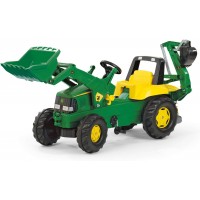 Детский трактор на педалях Rolly Toys rollyJunior John Deere с погрузчиком и экскаватором (811076)
