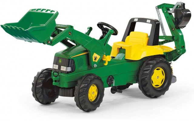 Детский трактор на педалях Rolly Toys rollyJunior John Deere с погрузчиком и экскаватором (811076)