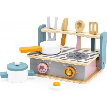 Игровой набор Viga Toys PolarB Детская плита с посудой и грилем, складная, деревянная (44032)