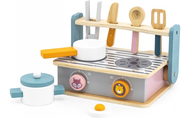 Игровой набор Viga Toys PolarB Детская плита с посудой и грилем, складная, деревянная (44032)