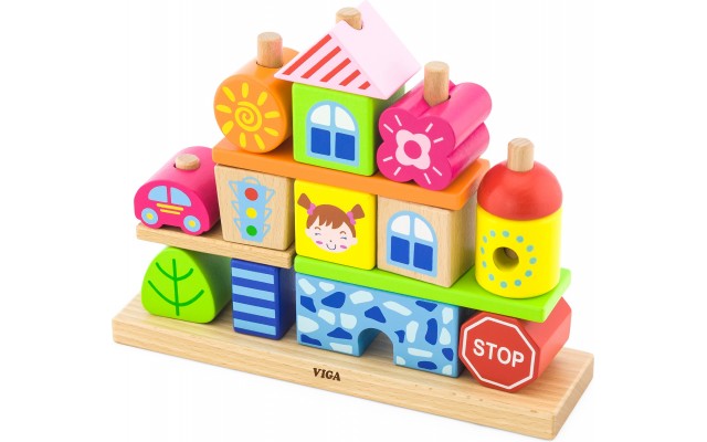 Набор деревянных кубиков Viga Toys Веселый городок (50043)
