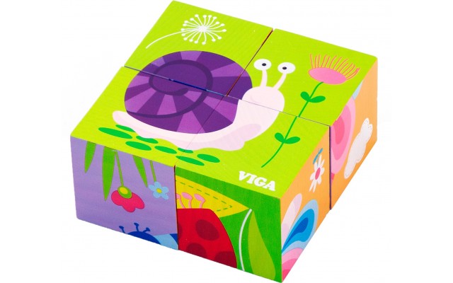 Набір дерев'яних кубиків-пазлів Viga Toys Комахи (50160)