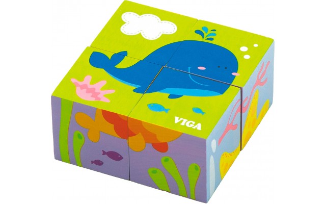 Набор деревянных кубиков-пазлов Viga Toys Подводный мир (50161)