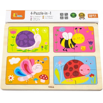 Дерев'яні пазли вкладиші Viga Toys Комахи 4 в 1 (50189)