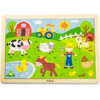 Дерев'яна рамка-вкладиш Viga Toys Ферма, 24 пазла (50197)