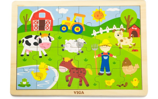 Дерев'яна рамка-вкладиш Viga Toys Ферма, 24 пазла (50197)
