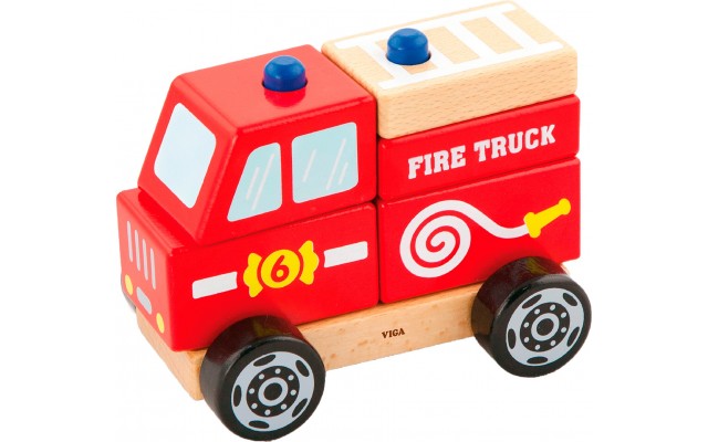 Набір дерев'яних кубиків-пазлів Viga Toys Пожежна машинка (50203)