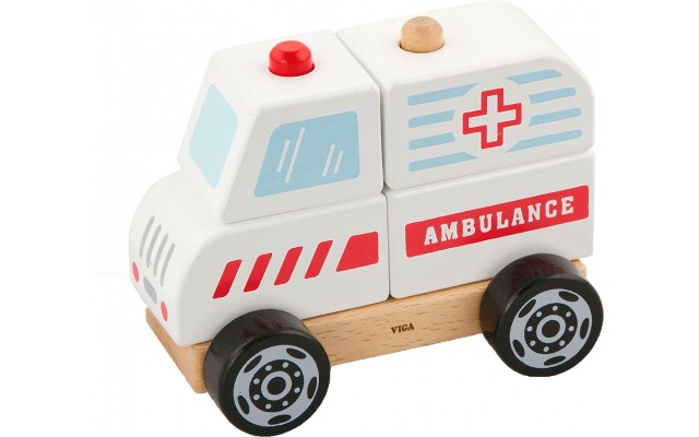 Набір дерев'яних кубиків-пазлів Viga Toys Машина швидкої допомоги (50204)