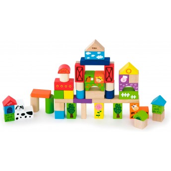 Набор деревянных кубиков Viga Toys Ферма, 50 шт. (50285)