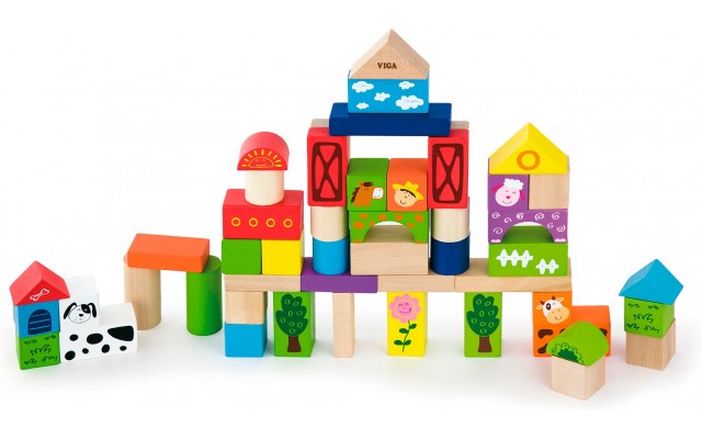 Набор деревянных кубиков Viga Toys Ферма, 50 шт. (50285)