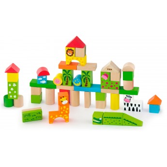 Деревянные кубики Viga Toys Зоопарк, 50 шт. (50286)