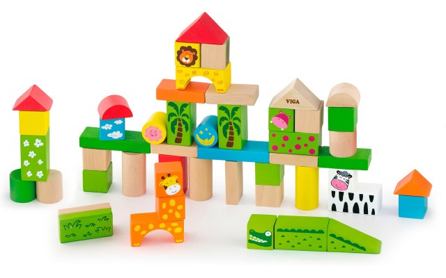 Дерев'яні кубики Viga Toys Зоопарк, 50 шт. (50286)