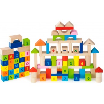 Деревянные игровые кубики Viga Toys Алфавит и числа, 100 шт. (50288)
