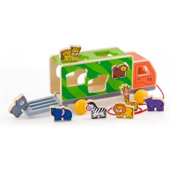 Дерев'яний сортер-каталка Viga Toys Вантажівка зі звірятками (50344)
