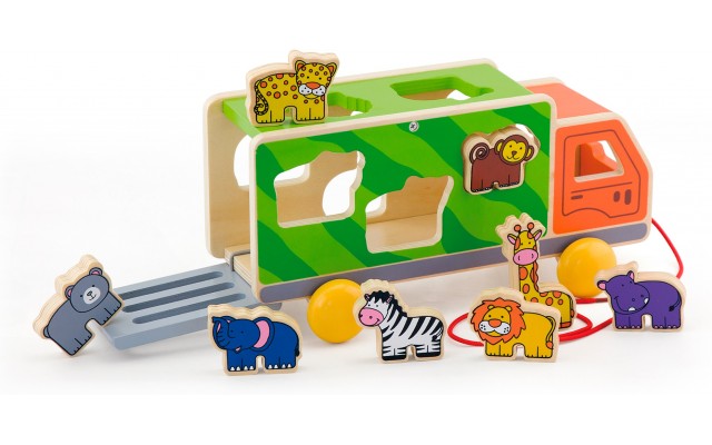 Дерев'яний сортер-каталка Viga Toys Вантажівка зі звірятками (50344)