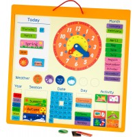 Обучающий магнитный календарь из дерева Viga Toys с часами, на английском языке (50377)
