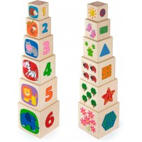 Обучающие кубики-пирамидка из дерева Viga Toys цифры и картинки (50392)