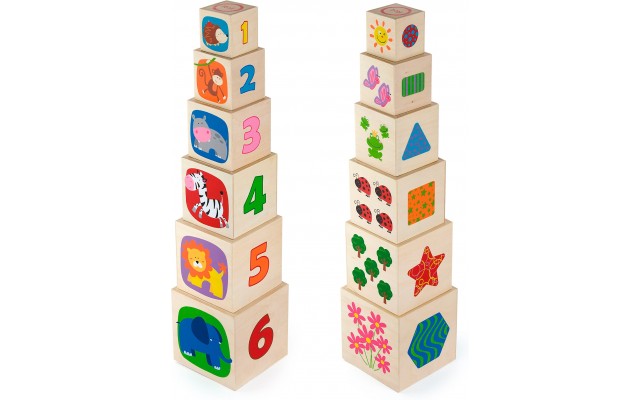 Обучающие кубики-пирамидка из дерева Viga Toys цифры и картинки (50392)