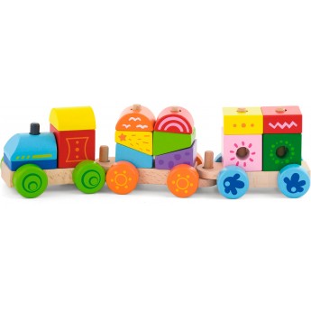 Деревянная игрушка поезд-пирамидка Viga Toys Яркие кубики (50534)