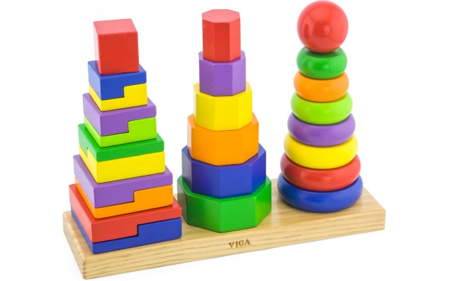 Ігровий набір дерев'яних пірамідок Viga Toys Три фігури (50567)