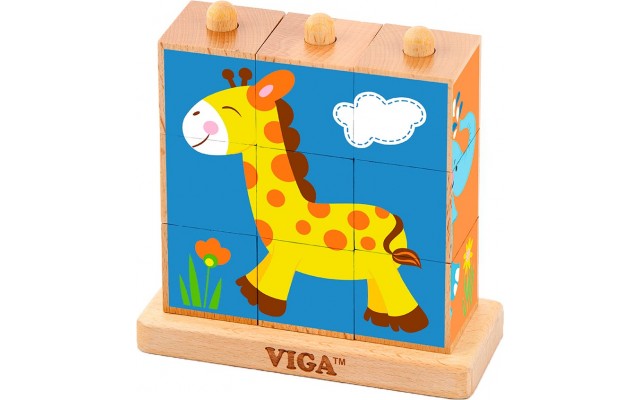 Дерев'яні кубики-пазли Viga Toys Звірята (50834)