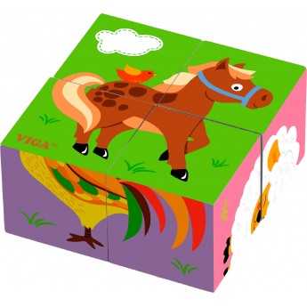 Деревянные кубики-пазлы Viga Toys Фермерские животные (50835)