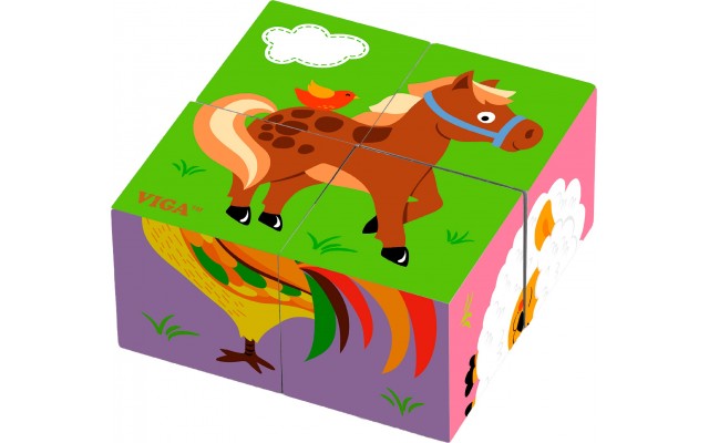 Деревянные кубики-пазлы Viga Toys Фермерские животные (50835)