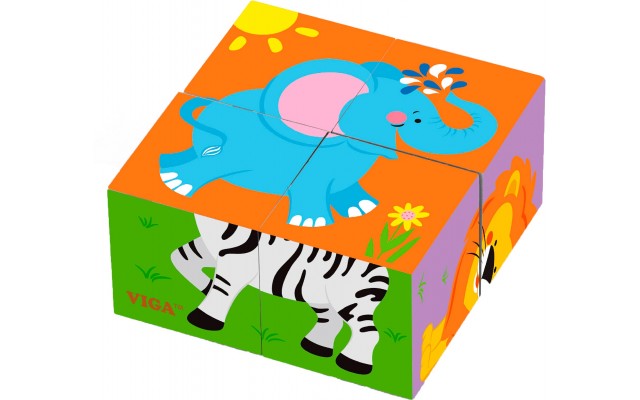 Деревянные кубики-пазлы Viga Toys Дикие животные (50836)