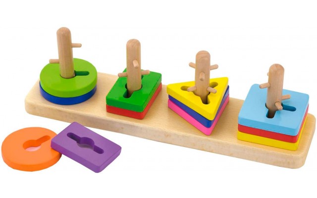 Логическая пирамидка-ключ из дерева Viga Toys Цветные фигуры (50968)