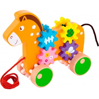 Дерев'яна іграшка-каталка Viga Toys Конячка з шестернями (50976)