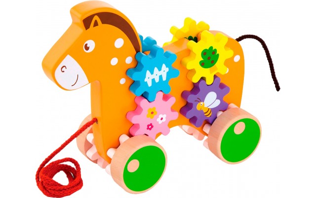 Дерев'яна іграшка-каталка Viga Toys Конячка з шестернями (50976)