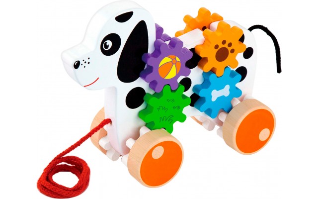 Деревянная игрушка-каталка Viga Toys Собачка с шестеренками (50977)