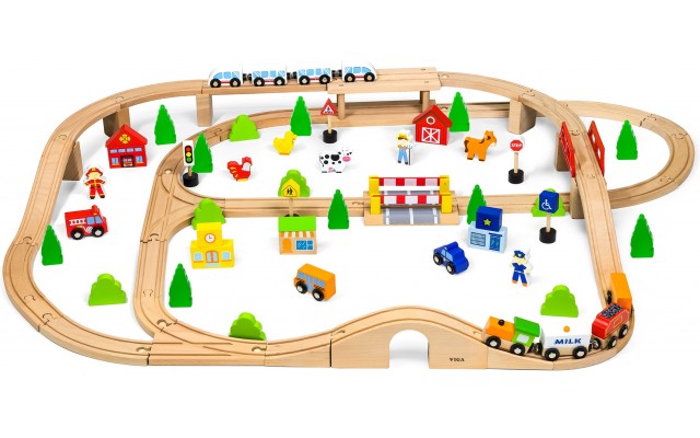 Игровой набор Viga Toys Деревянная железная дорога, 90 эл. (50998)