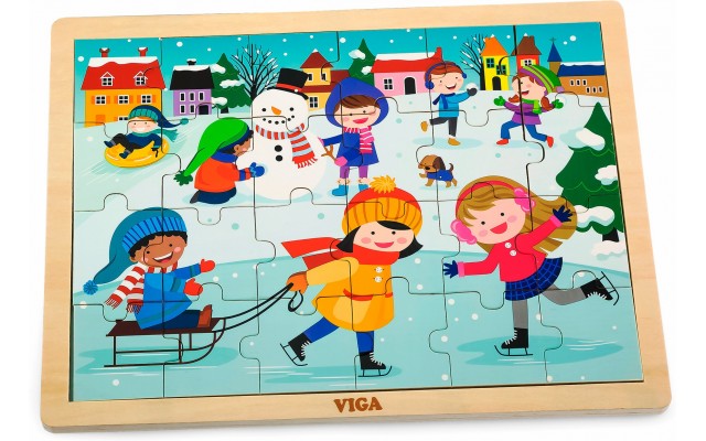 Дерев'яна рамка-вкладиш Viga Toys Пори року: зима, 24 ел. (51272)