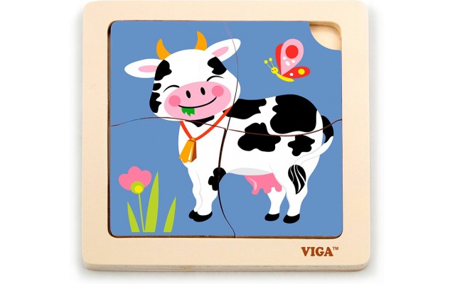 Деревянный пазл-вкладыш Viga Toys Коровка, 4 эл. (51313)