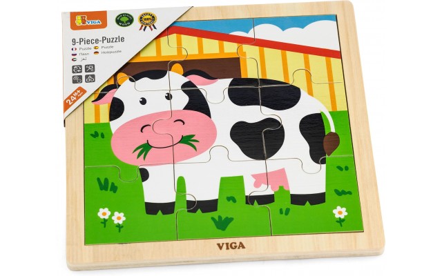 Деревянная рамка-вкладыш Viga Toys Коровка, 9 эл. (51438)