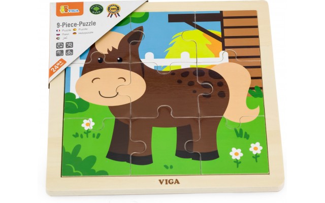 Деревянная рамка-вкладыш Viga Toys Лошадка, 9 эл. (51439)
