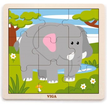 Деревянная рамка-вкладыш Viga Toys Слоник, 9 эл. (51441)