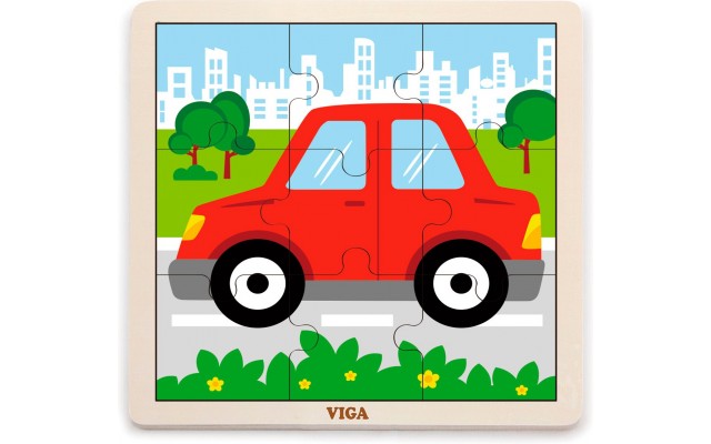 Дерев'яна рамка-вкладиш Viga Toys Машинка, 9 ел. (51444)