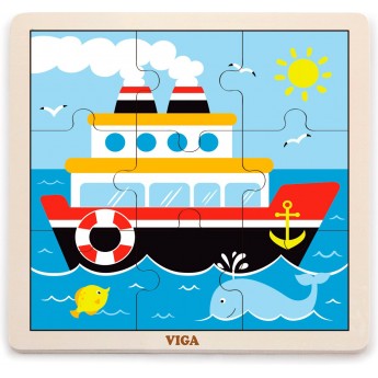 Деревянная рамка-вкладыш Viga Toys Кораблик, 9 эл. (51445)