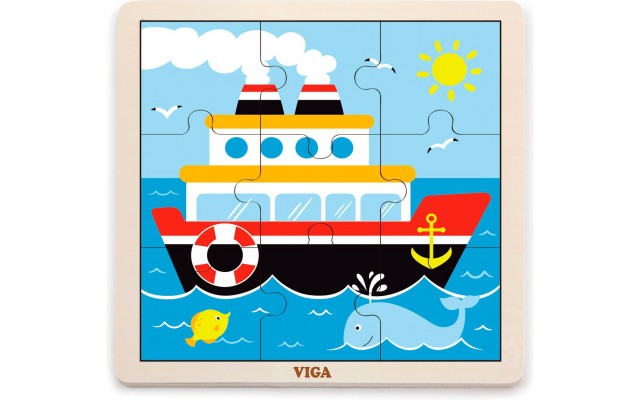 Деревянная рамка-вкладыш Viga Toys Кораблик, 9 эл. (51445)