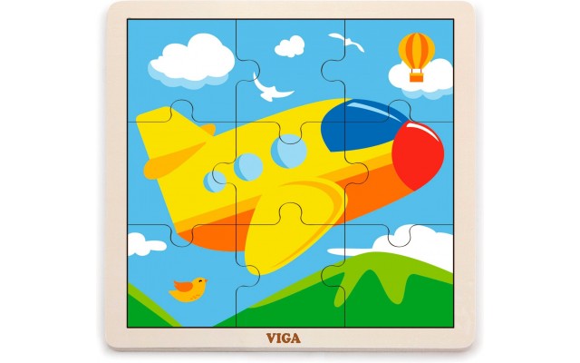 Дерев'яна рамка-вкладиш Viga Toys Літак, 9 ел. (51447)