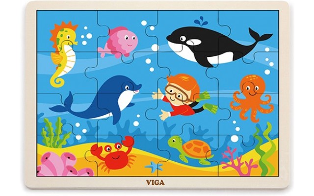 Дерев'яна рамка-вкладиш Viga Toys Океан, 16 ел. (51451)