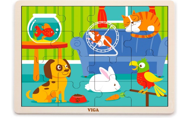 Дерев'яна рамка-вкладиш Viga Toys Домашні улюбленці, 16 ел. (51453)