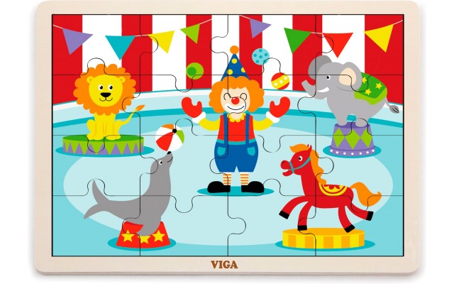 Деревянная рамка-вкладыш Viga Toys В цирке, 16 эл. (51455)
